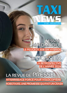 Couverture du magazine Taxi News avec la photo d'une dame chauffeur de taxi